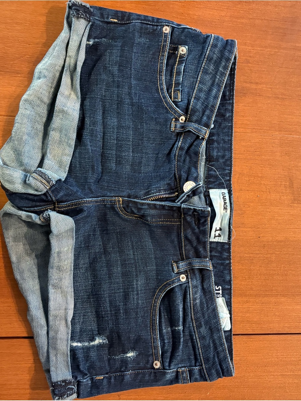 Garage Indigo Rolled Hem Denim Cutoff Shorts